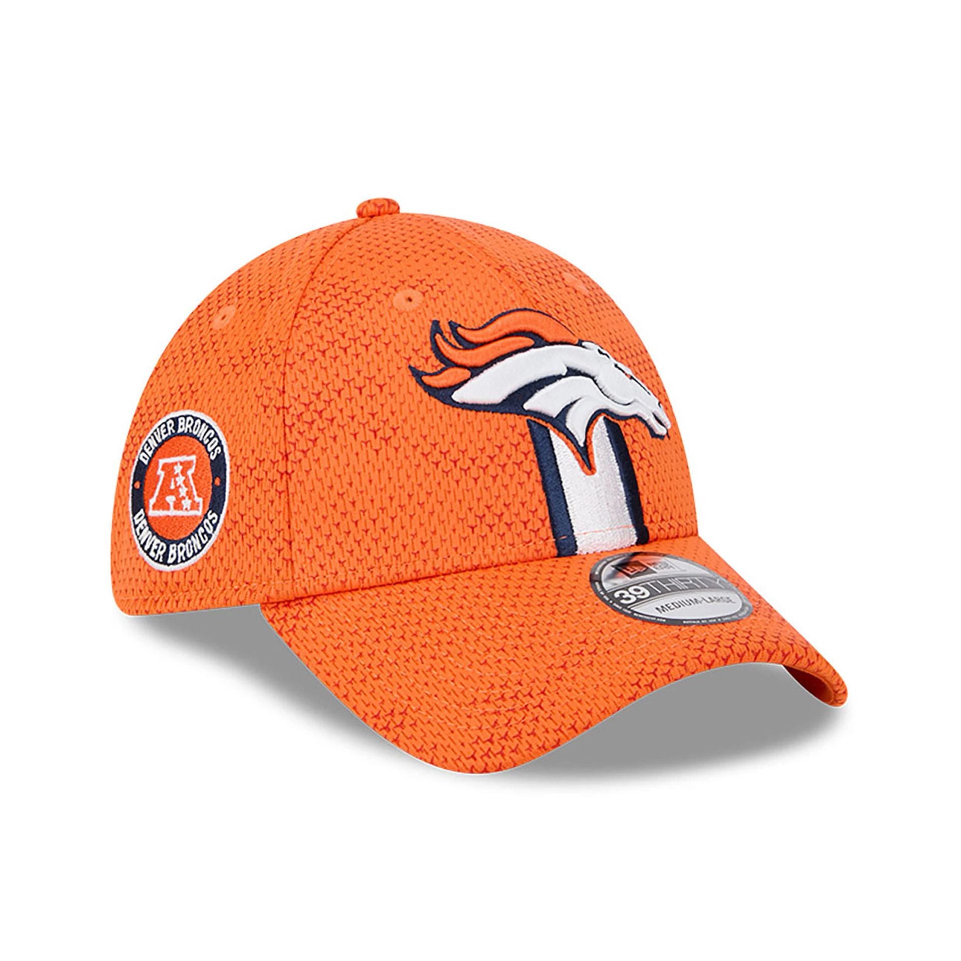 This is a Denver Broncos NFL Sideline 2024 Orange 39THIRTY Stretch Fit Cap 1