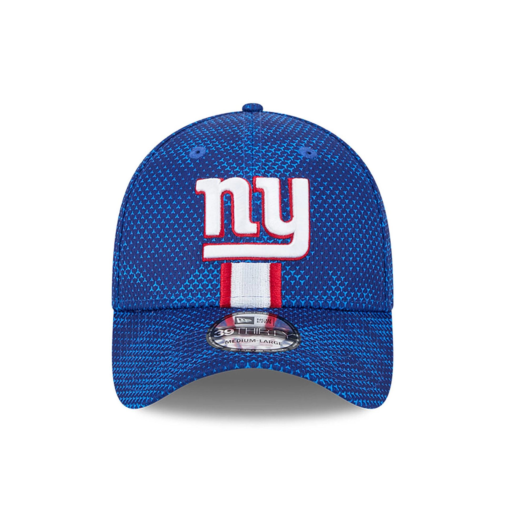 This is a New York Giants NFL Sideline 2024 Blue 39THIRTY Stretch Fit Cap 2