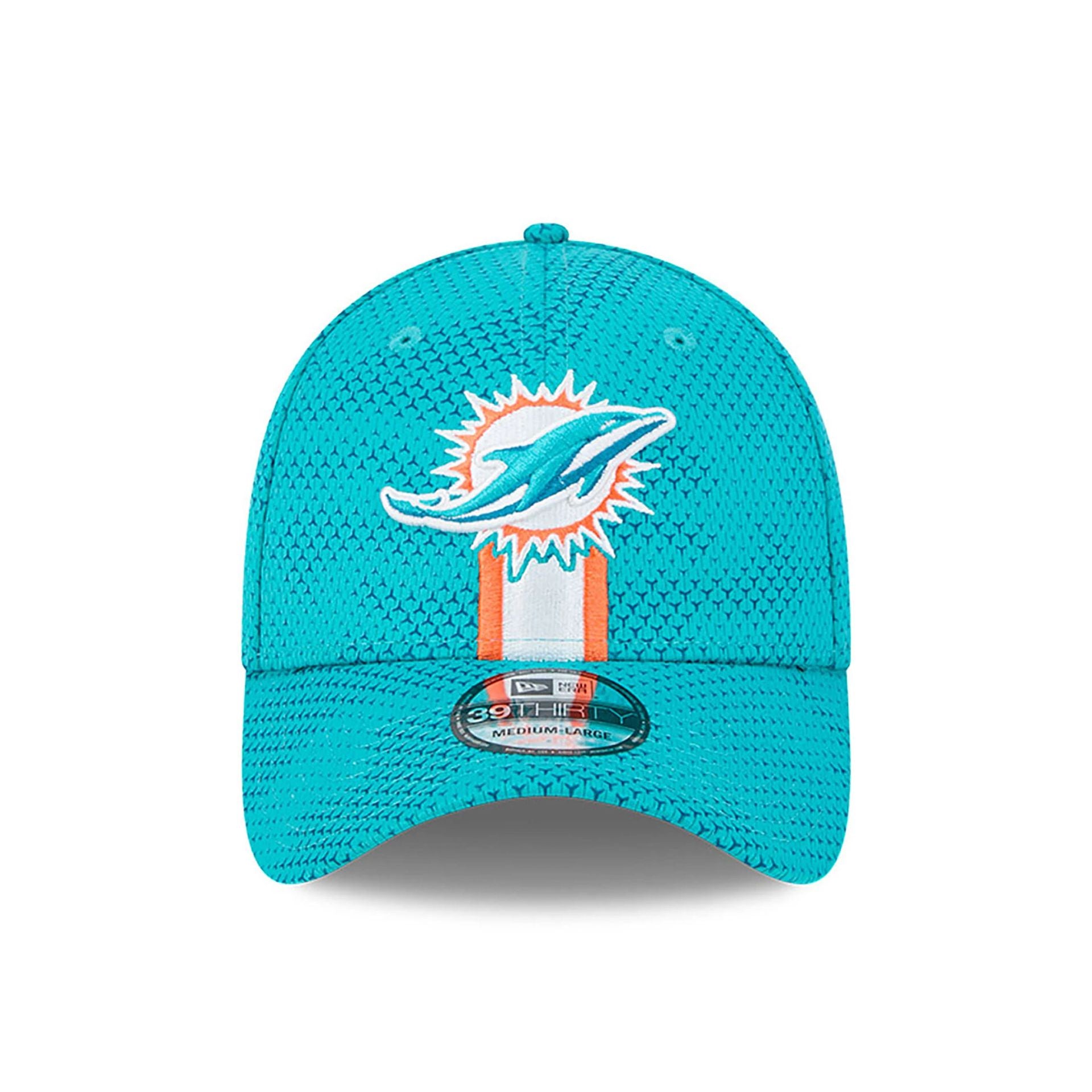 This is a Miami Dolphins NFL Sideline 2024 Turquoise 39THIRTY Stretch Fit Cap 2