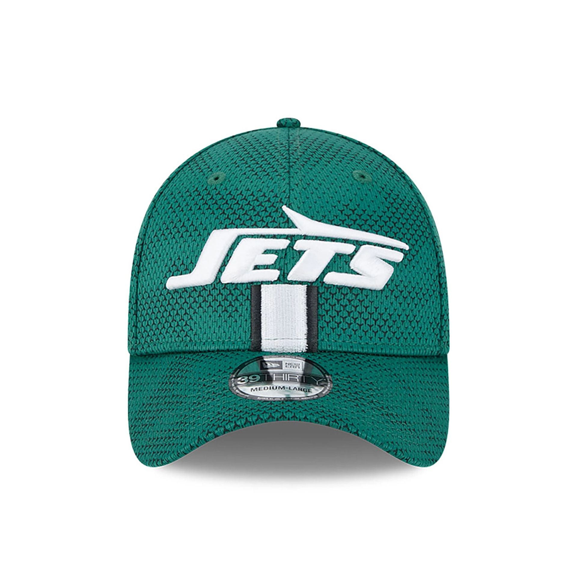 This is a New York Jets NFL Sideline 2024 Green 39THIRTY Stretch Fit Cap 2