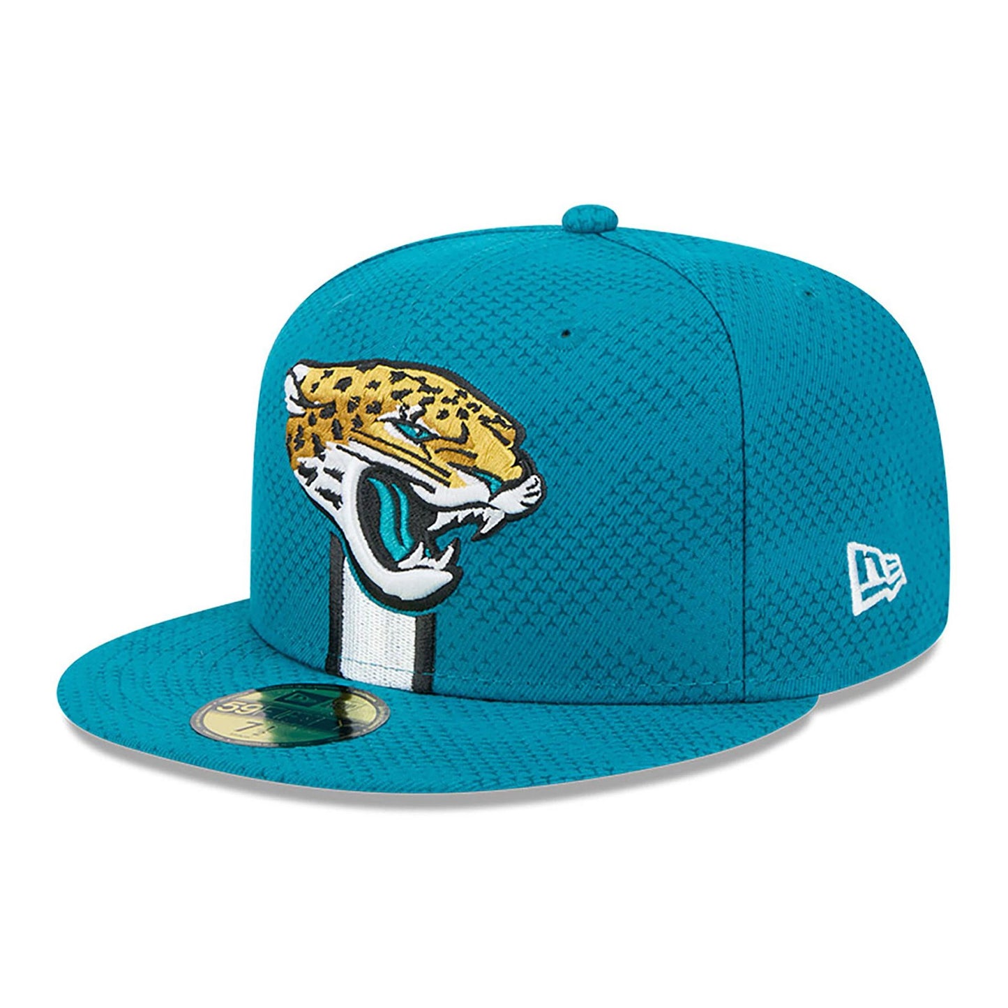 This is a Jacksonville Jaguars NFL Sideline 2024 Turquoise 59FIFTY Fitted Cap 3