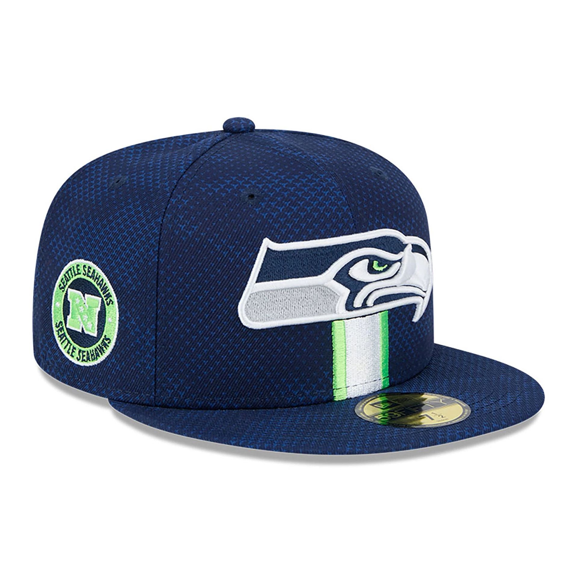 This is a Seattle Seahawks NFL Sideline 2024 Dark Blue 59FIFTY Fitted Cap 1