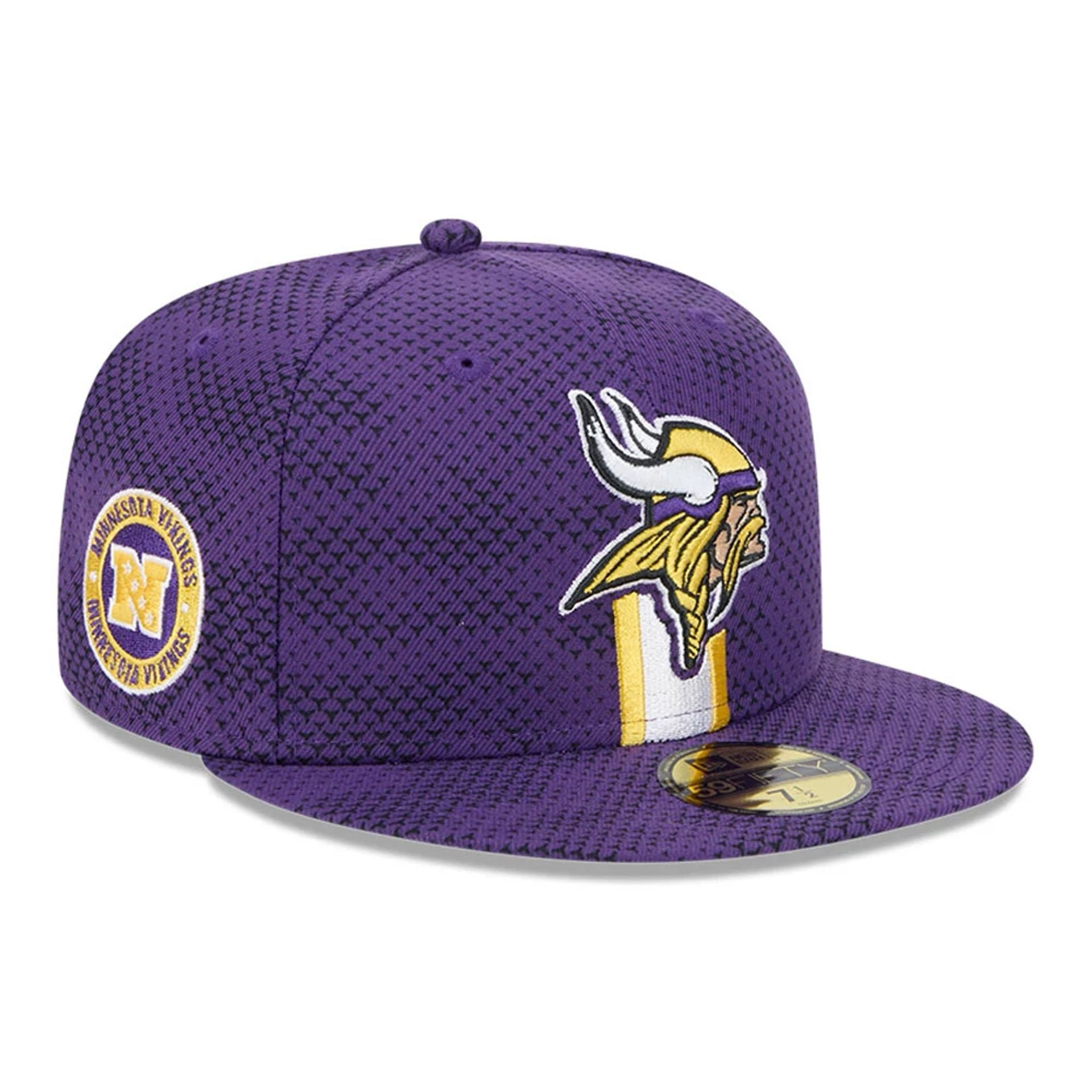 This is a Minnesota Vikings NFL Sideline 2024 Purple 59FIFTY Fitted Cap 1