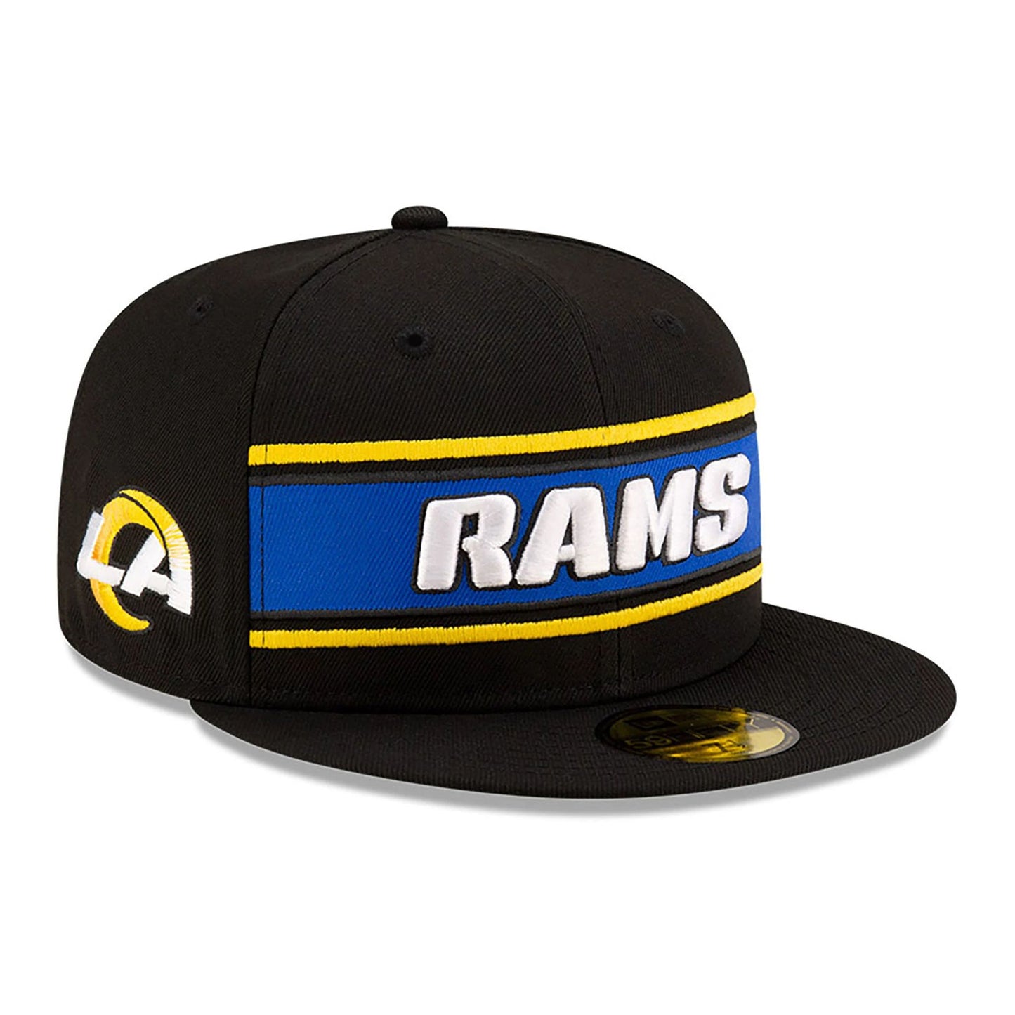 This is a LA Rams NFL Sideline 2024 Black 59FIFTY Fitted Cap 1