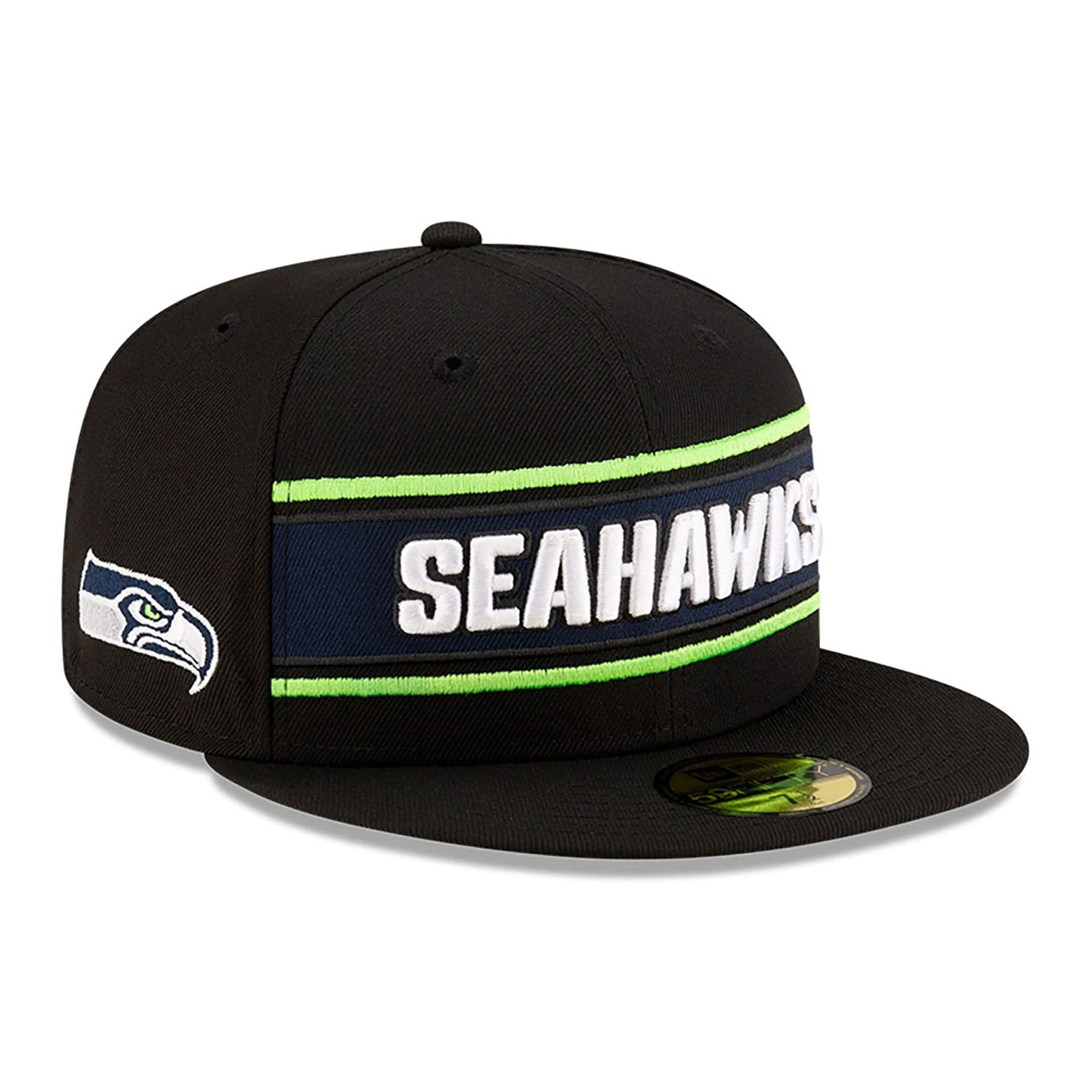 This is a Seattle Seahawks NFL Sideline 2024 Black 59FIFTY Fitted Cap 1