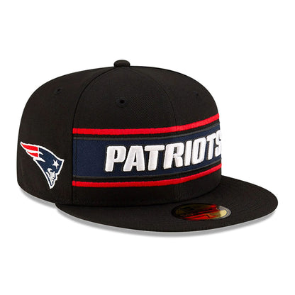 This is a New England Patriots NFL Sideline 2024 Black 59FIFTY Fitted Cap 1