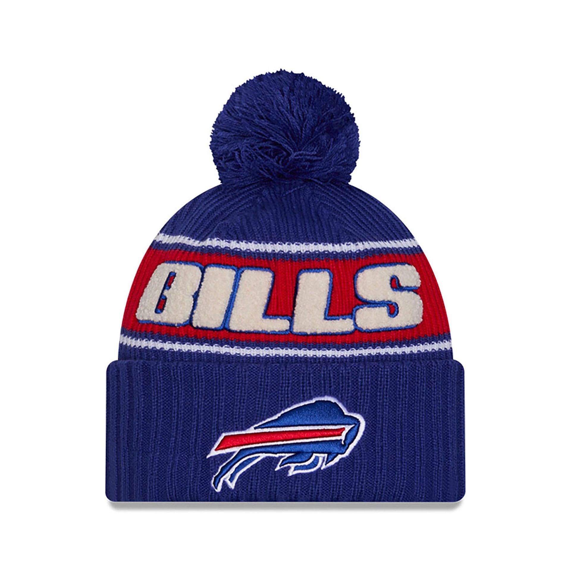 This is a Buffalo Bills NFL Sideline 2024 Blue Sport Knit Beanie Hat 1