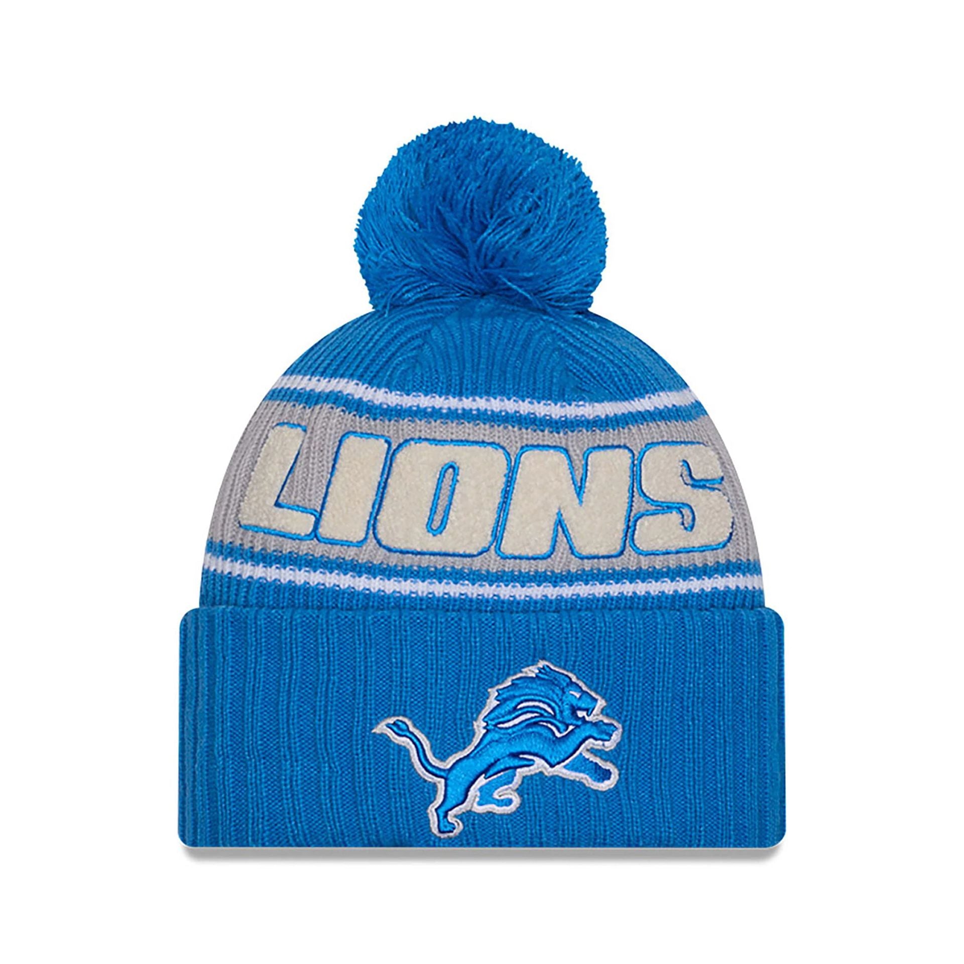 This is a Detroit Lions NFL Sideline 2024 Blue Sport Knit Beanie Hat 1