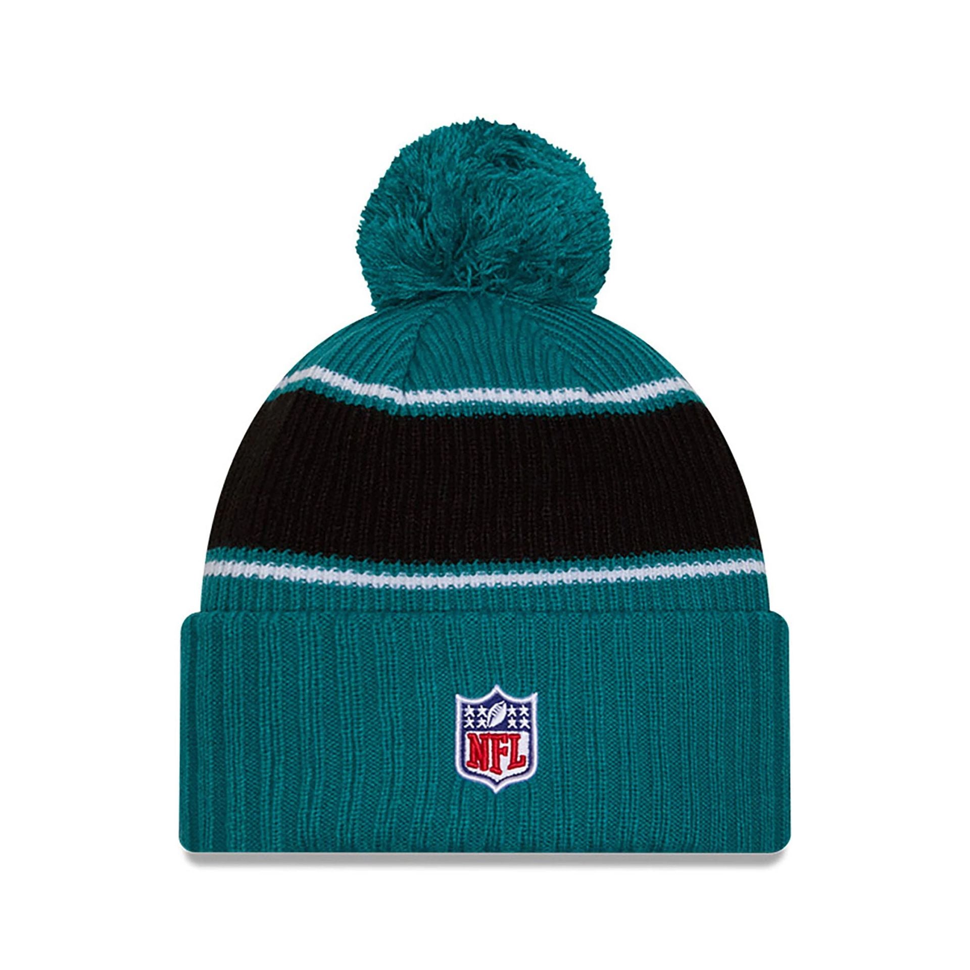 This is a Jacksonville Jaguars NFL Sideline 2024 Turquoise Sport Knit Beanie Hat 2