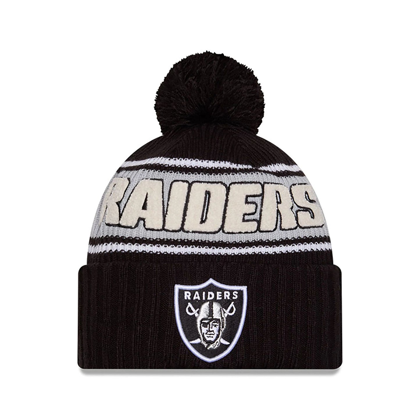 This is a Las Vegas Raiders NFL Sideline 2024 Black Sport Knit Beanie Hat 1