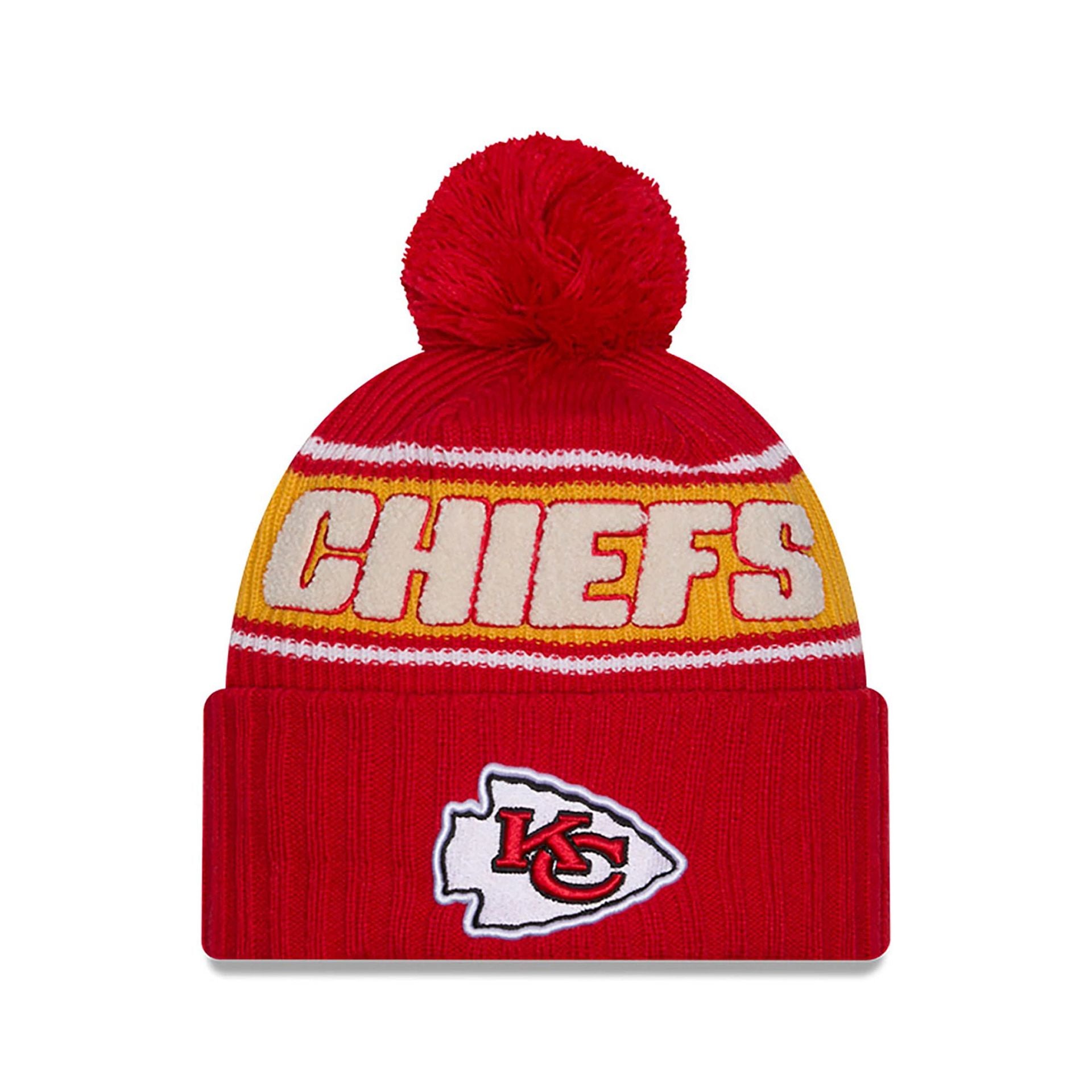 This is a Kansas City Chiefs NFL Sideline 2024 Red Sport Knit Beanie Hat 1