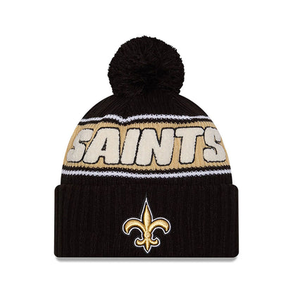 This is a New Orleans Saints NFL Sideline 2024 Black Sport Knit Beanie Hat 1