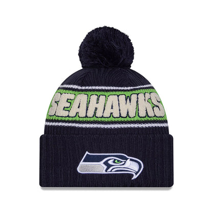 This is a Seattle Seahawks NFL Sideline 2024 Dark Blue Sport Knit Beanie Hat 1