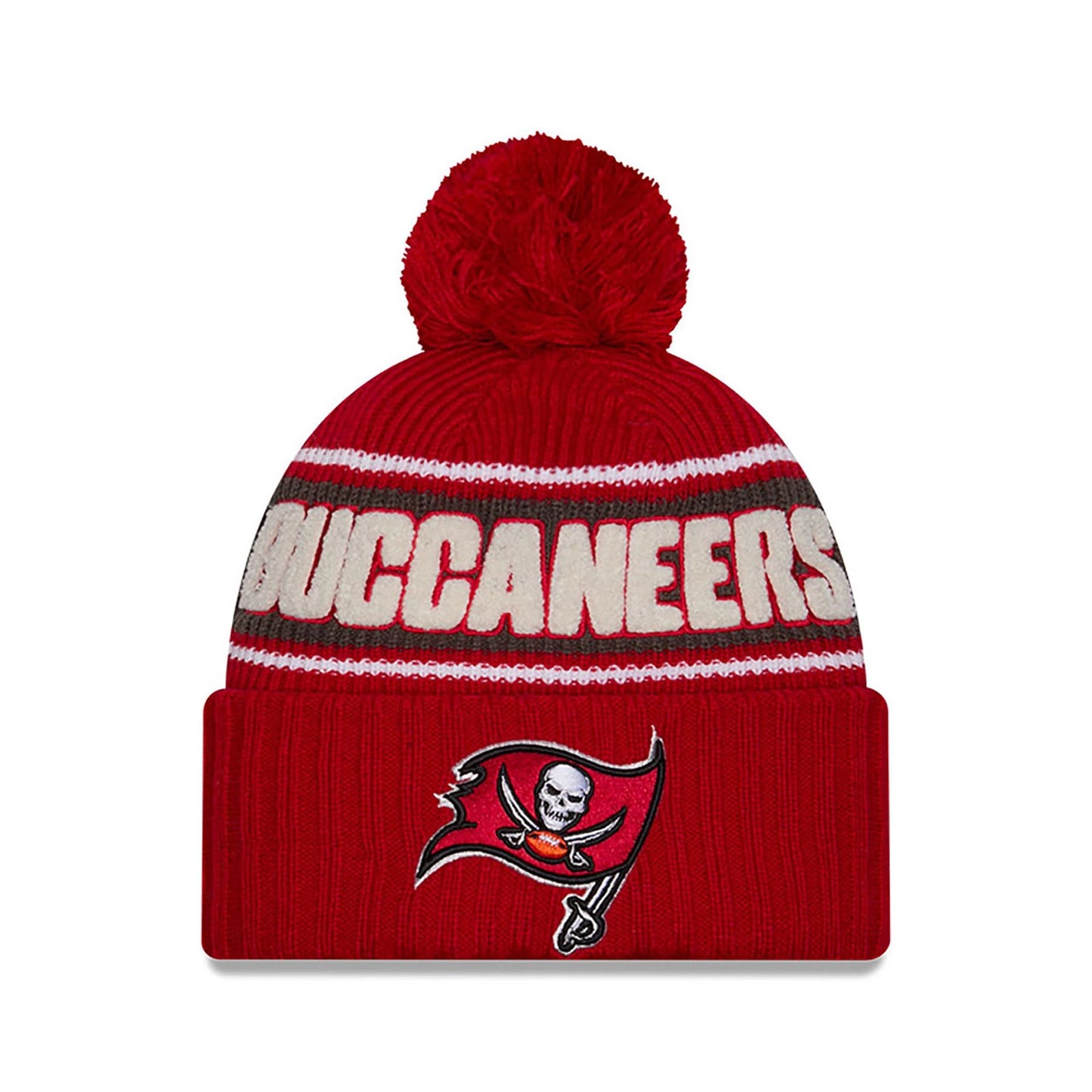 This is a Tampa Bay Buccaneers NFL Sideline 2024 Red Sport Knit Beanie Hat 1