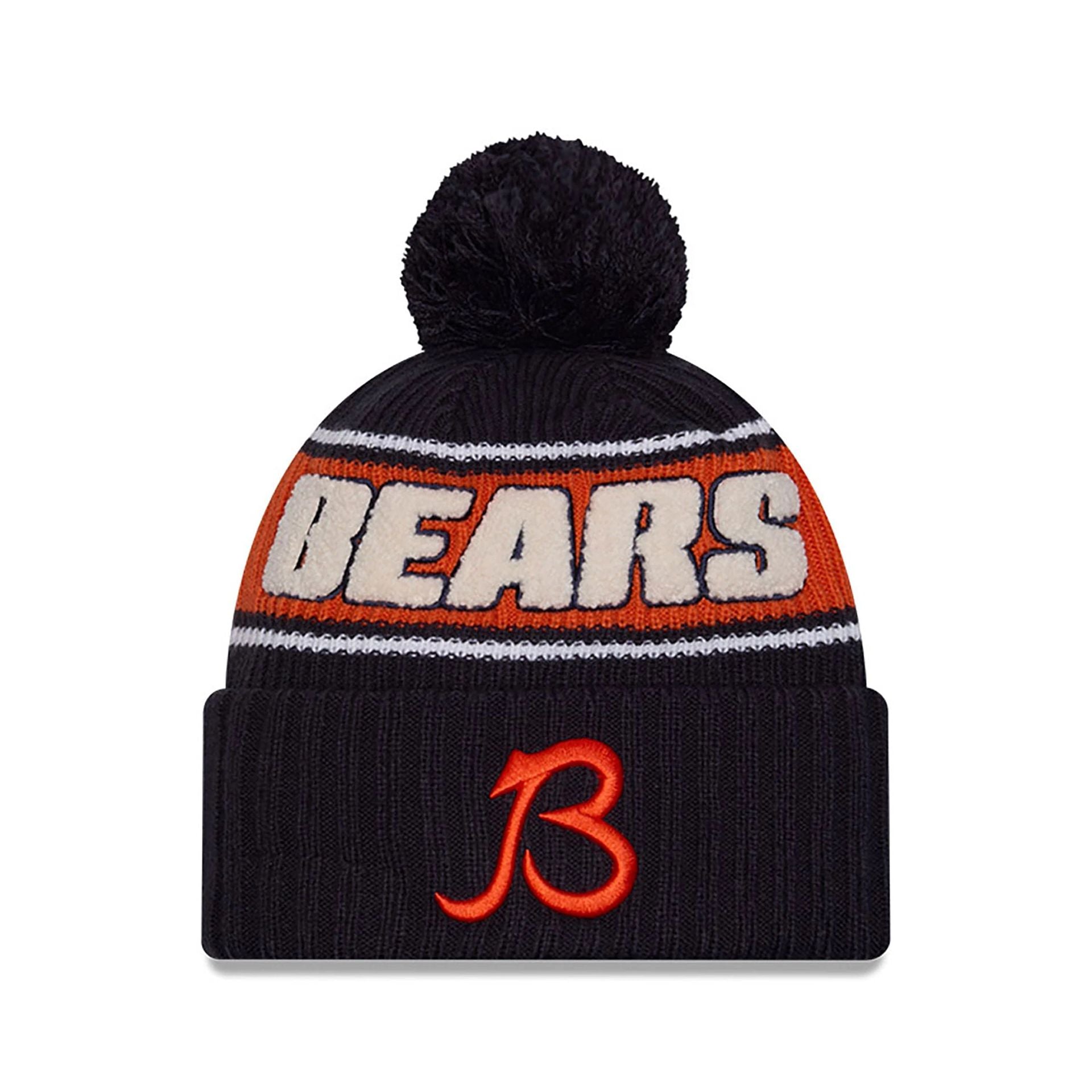 This is a Chicago Bears NFL Sideline 2024 Navy Sport Knit Beanie Hat 1