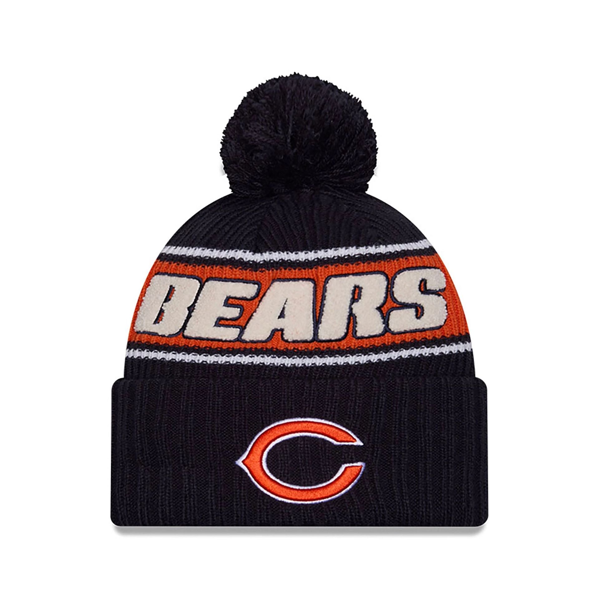 This is a Chicago Bears NFL Sideline 2024 Navy Sport Knit Beanie Hat 1