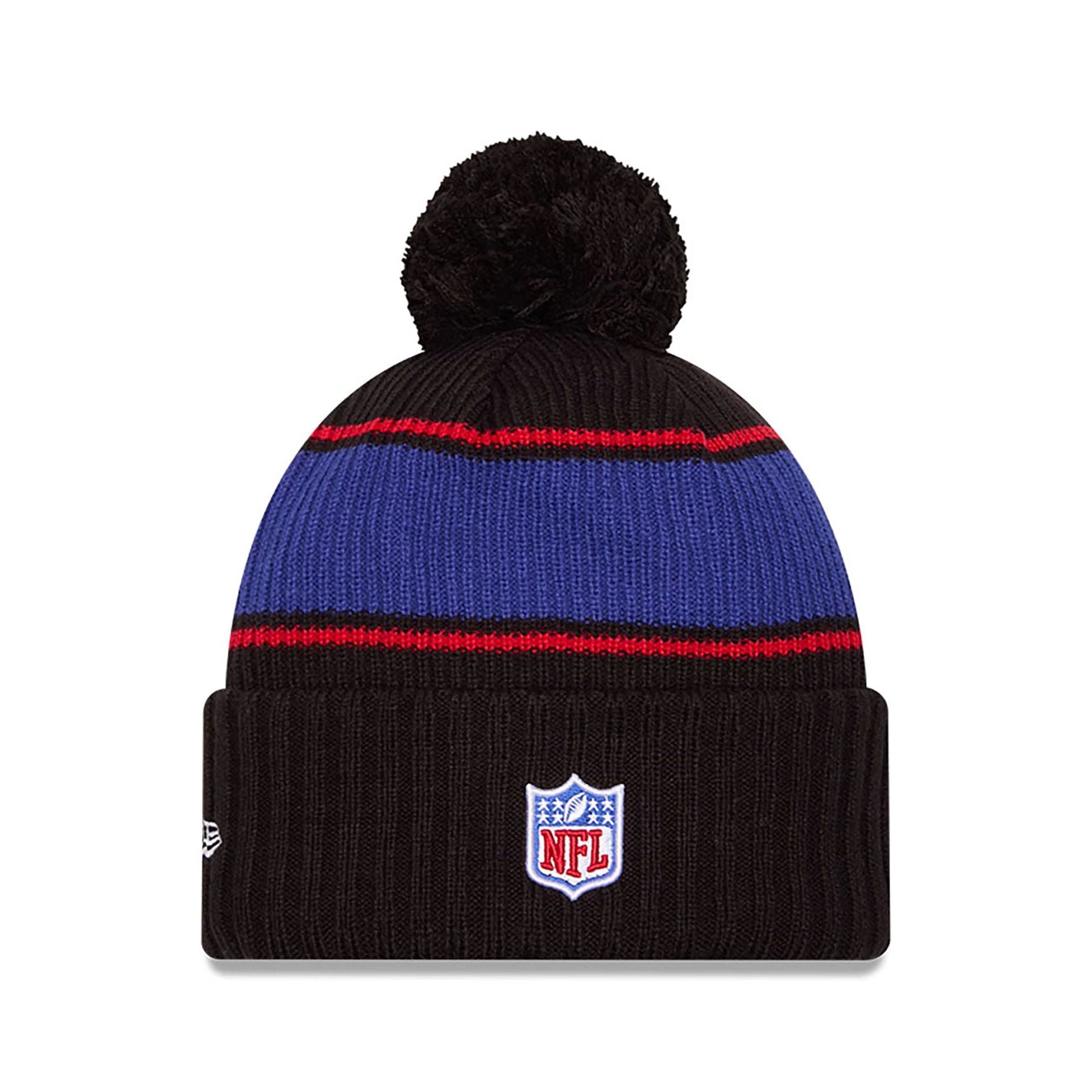 This is a Buffalo Bills NFL Sideline 2024 Black Sport Knit Beanie Hat 2