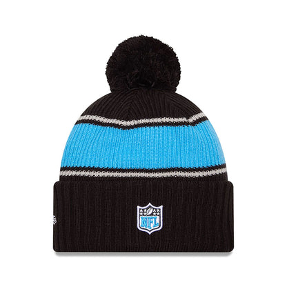 This is a Carolina Panthers NFL Sideline 2024 Black Sport Knit Beanie Hat 2