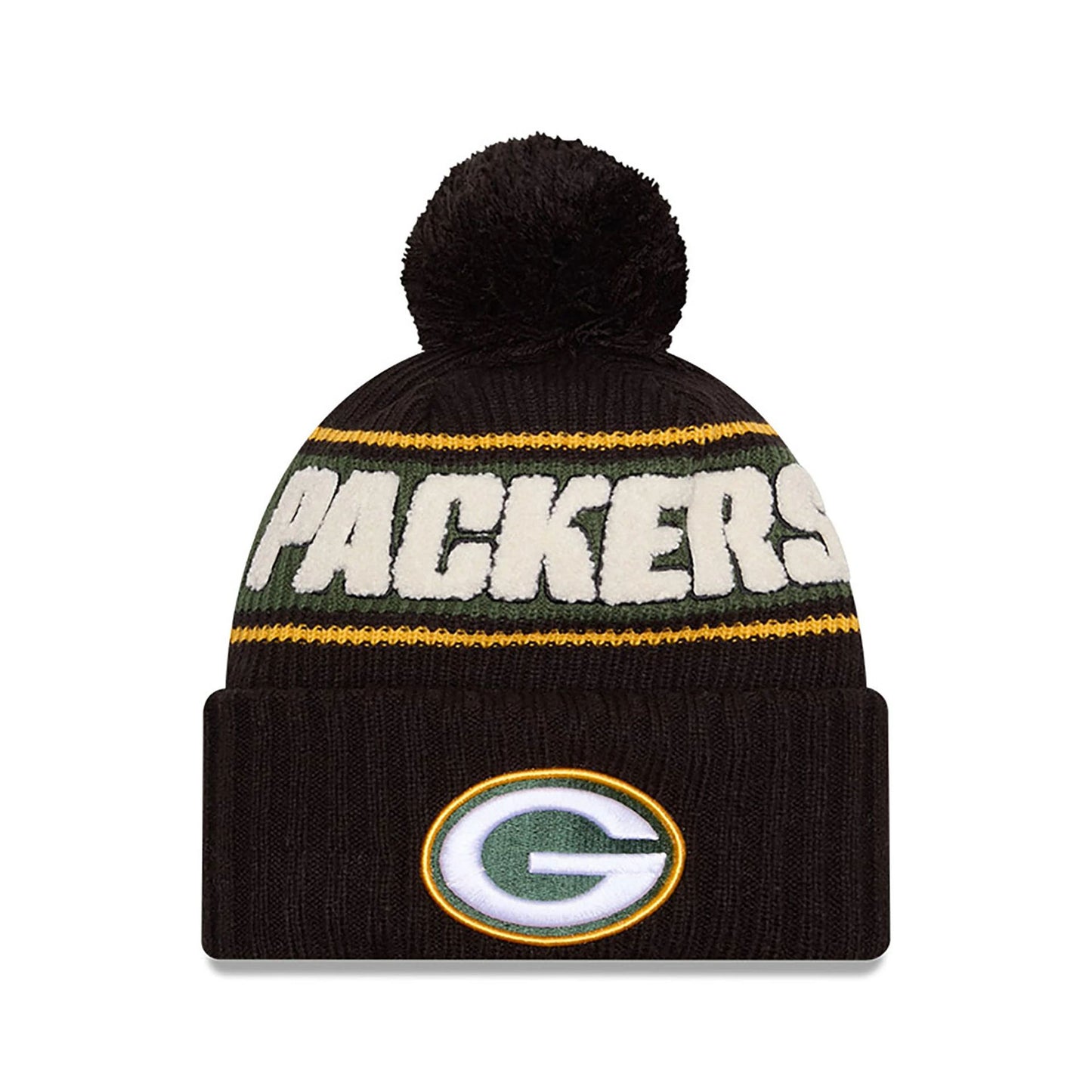 This is a Green Bay Packers NFL Sideline 2024 Black Sport Knit Beanie Hat 1