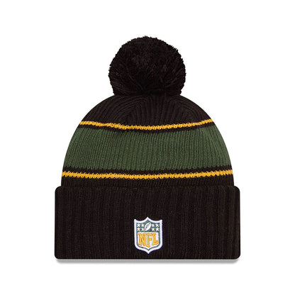 This is a Green Bay Packers NFL Sideline 2024 Black Sport Knit Beanie Hat 2