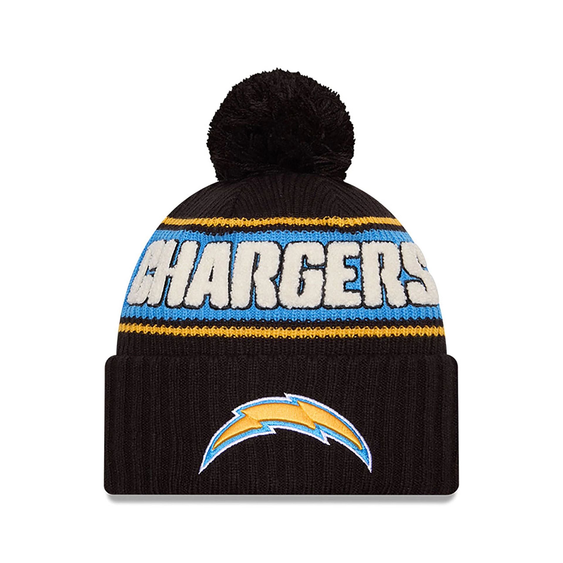 This is a LA Chargers NFL Sideline 2024 Black Sport Knit Beanie Hat 1