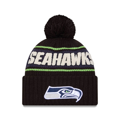 This is a Seattle Seahawks NFL Sideline 2024 Black Sport Knit Beanie Hat 1