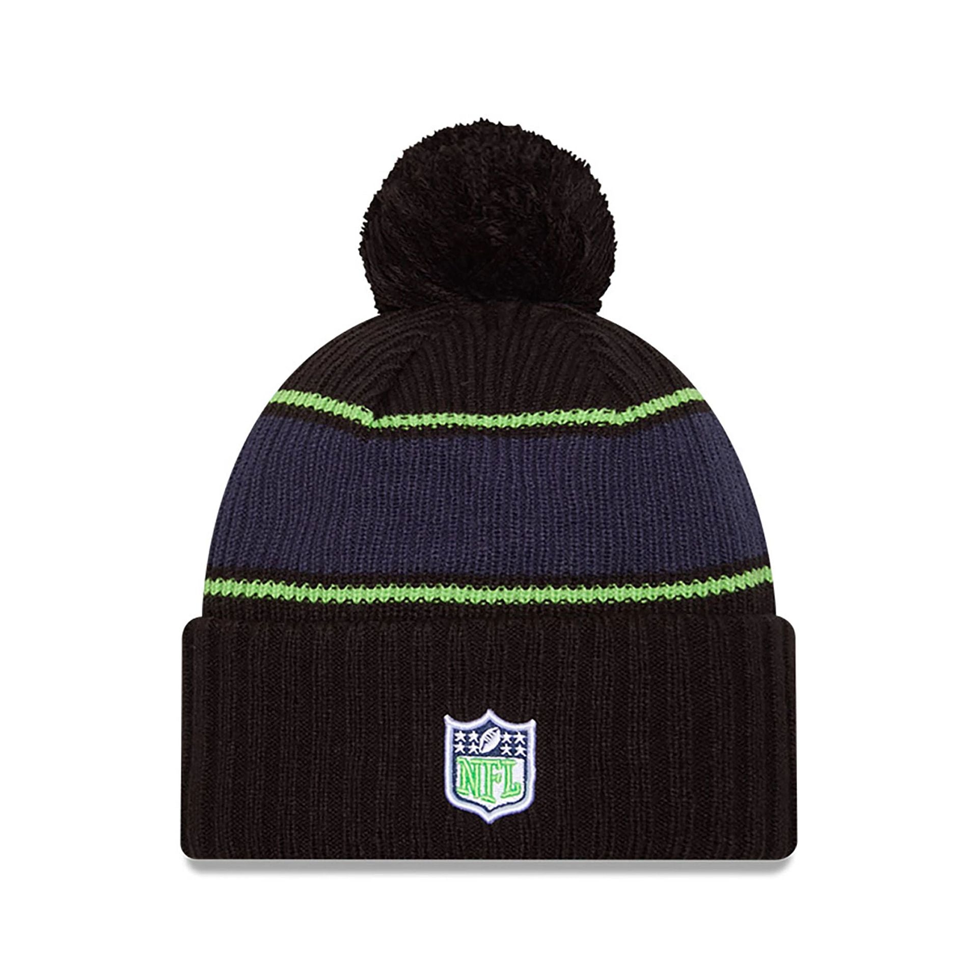 This is a Seattle Seahawks NFL Sideline 2024 Black Sport Knit Beanie Hat 2