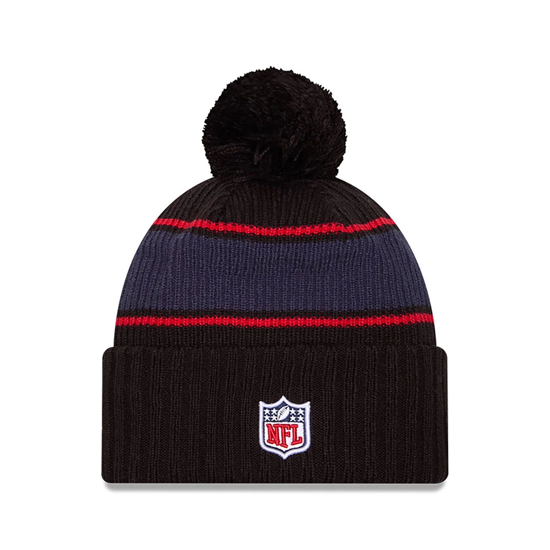 This is a New England Patriots NFL Sideline 2024 Black Sport Knit Beanie Hat 2