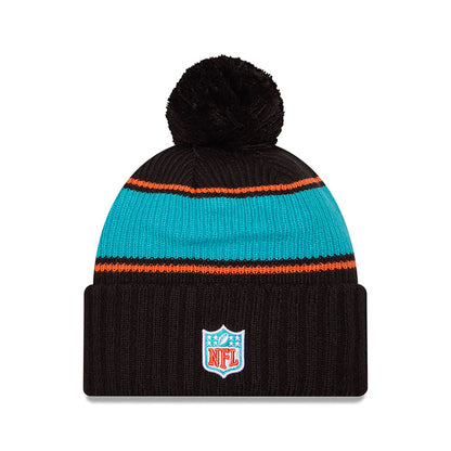 This is a Miami Dolphins NFL Sideline 2024 Black Sport Knit Beanie Hat 2