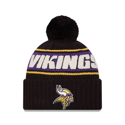 This is a Minnesota Vikings NFL Sideline 2024 Black Sport Knit Beanie Hat 1