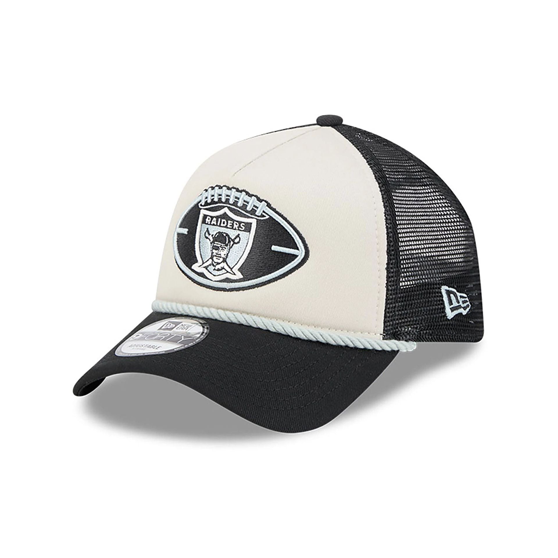 This is a Oakland Raiders NFL Sideline 2024 Historic Grey 9FORTY A-Frame Adjustable Cap 1