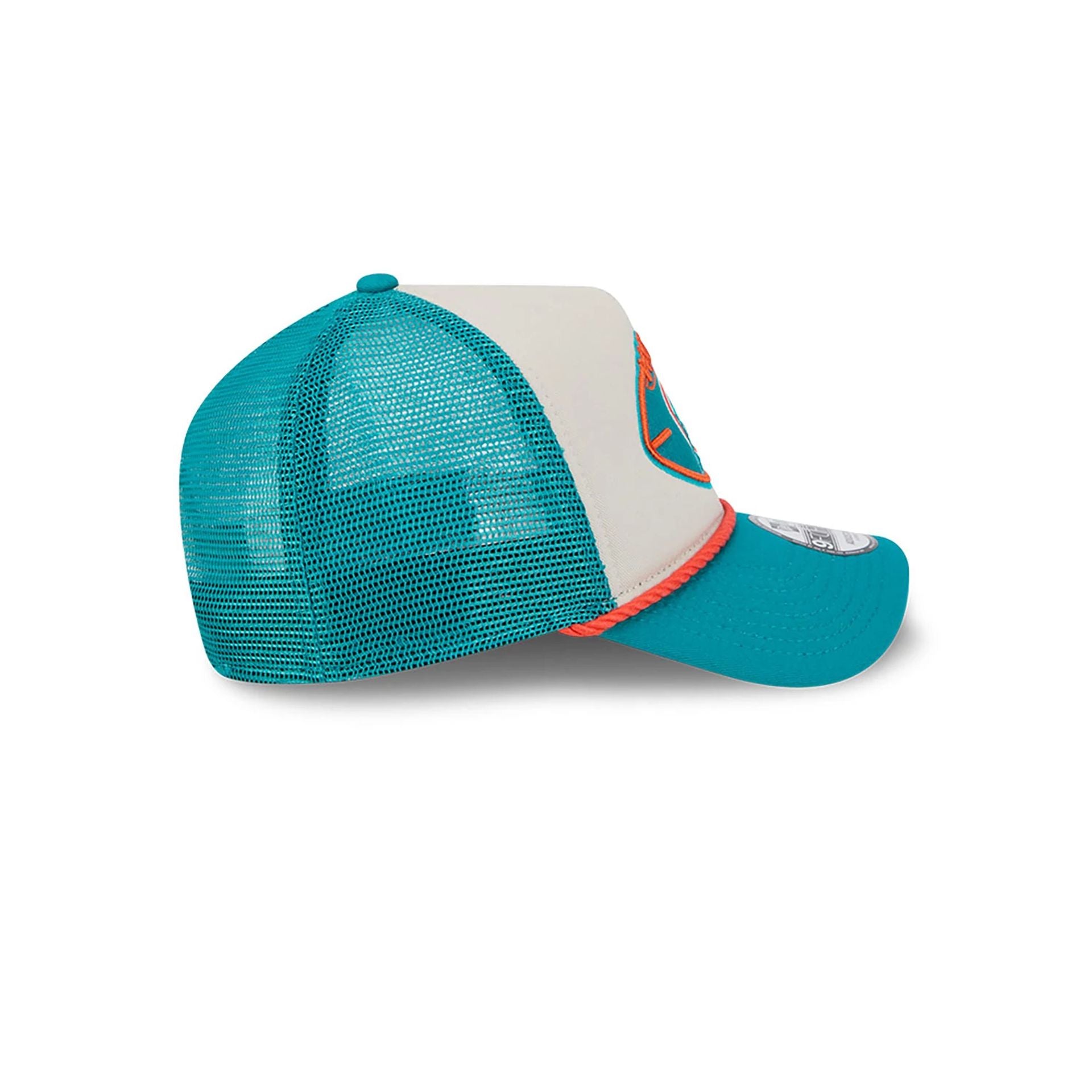 This is a Miami Dolphins NFL Sideline 2024 Historic Turquoise 9FORTY A-Frame Adjustable Cap 6