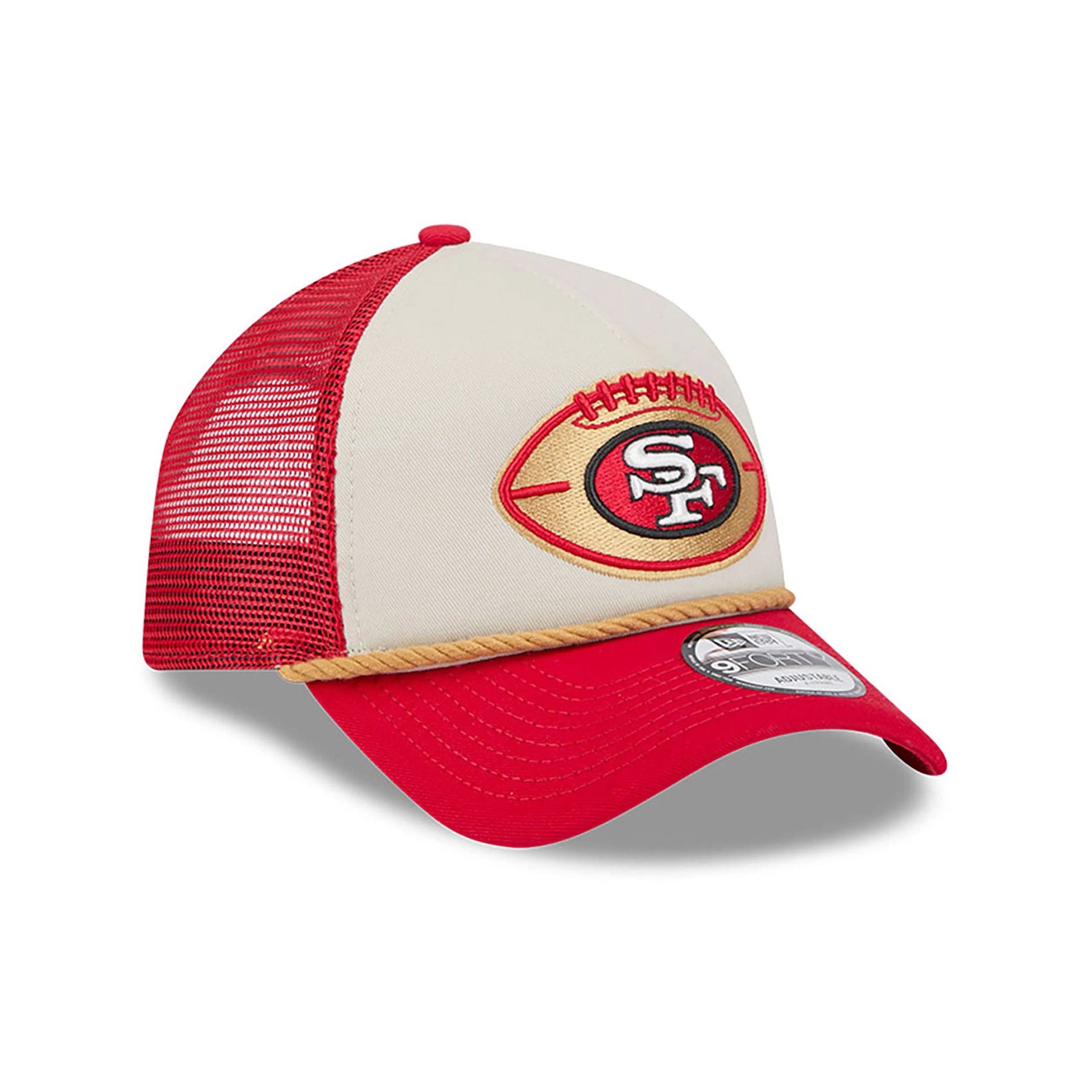 This is a San Francisco 49ers NFL Sideline 2024 Historic Red 9FORTY A-Frame Adjustable Cap 3