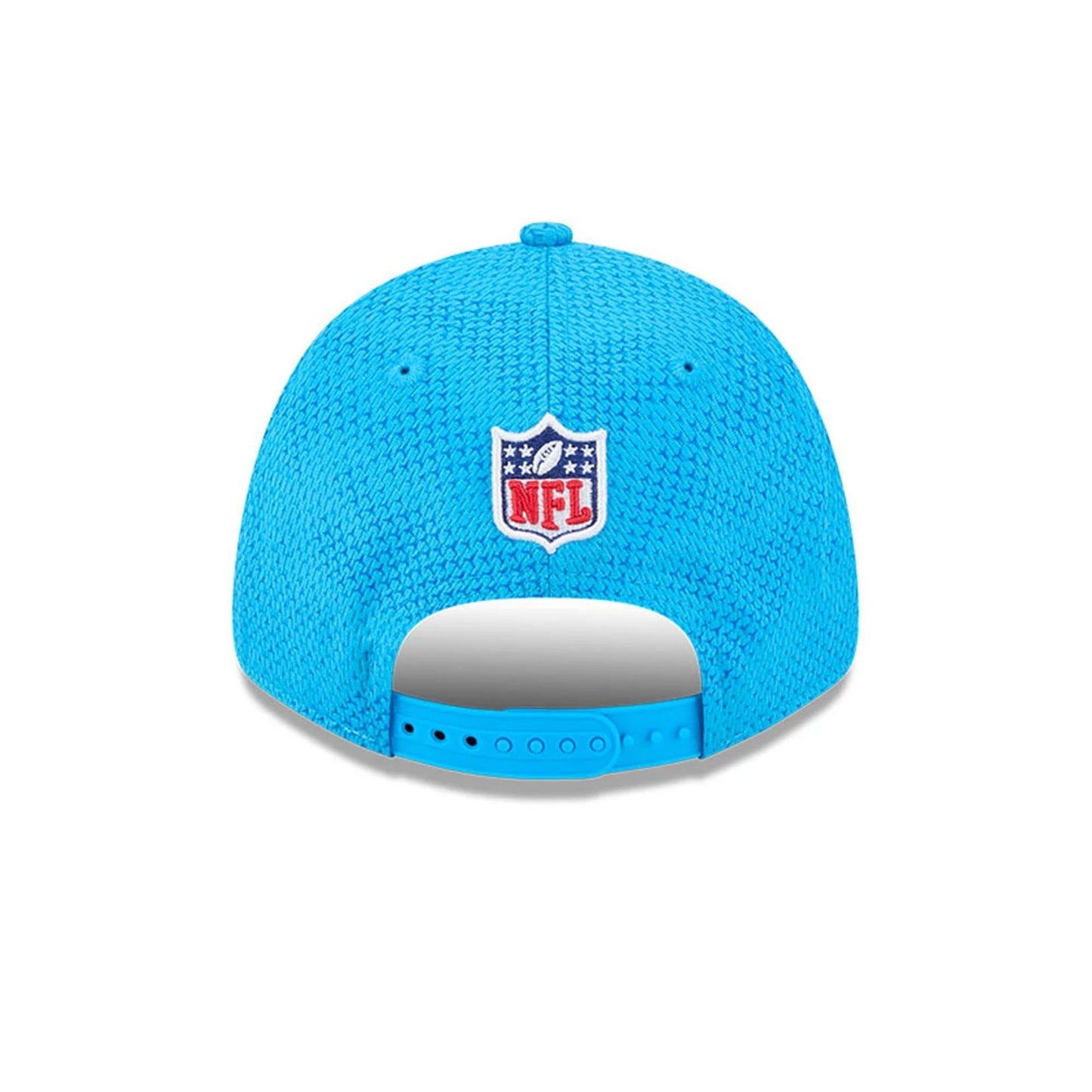 This is a Carolina Panthers Youth NFL Sideline 2024 Blue 9FORTY Stretch Snap Adjustable Cap 5