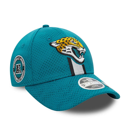 This is a Jacksonville Jaguars Youth NFL Sideline 2024 Turquoise 9FORTY Stretch Snap Cap 1