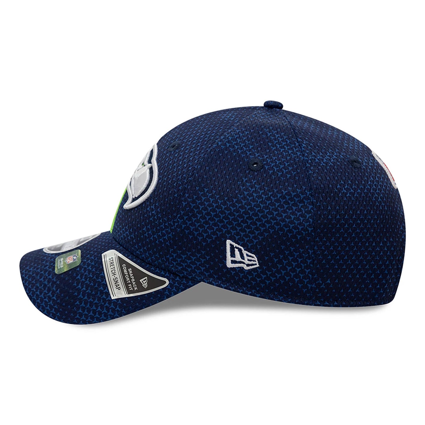 This is a Seattle Seahawks Youth NFL Sideline 2024 Dark Blue 9FORTY Stretch Snap Cap 7