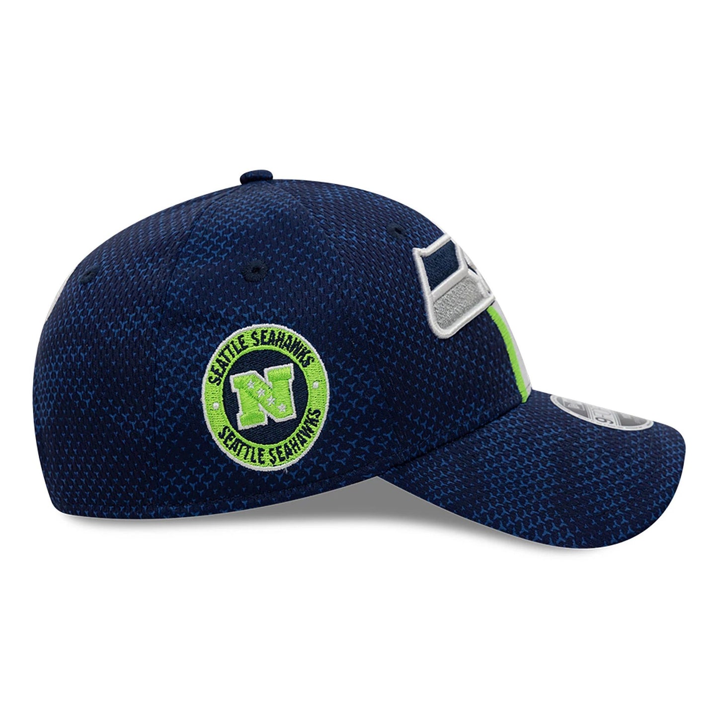 This is a Seattle Seahawks Youth NFL Sideline 2024 Dark Blue 9FORTY Stretch Snap Cap 6