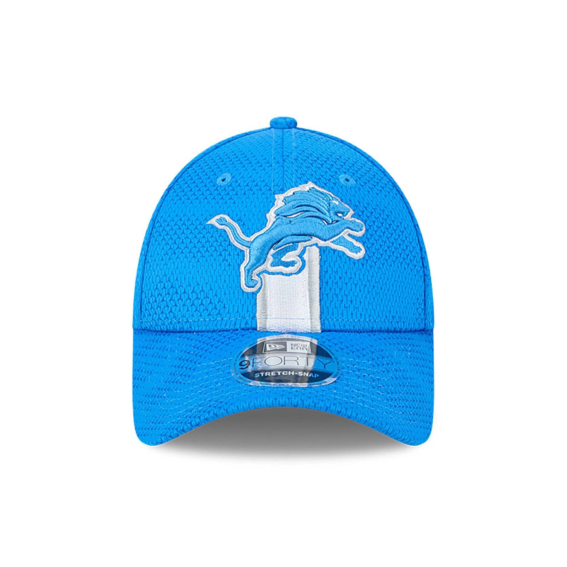 This is a Detroit Lions NFL Sideline 2024 Blue 9FORTY Stretch Snap Cap 2