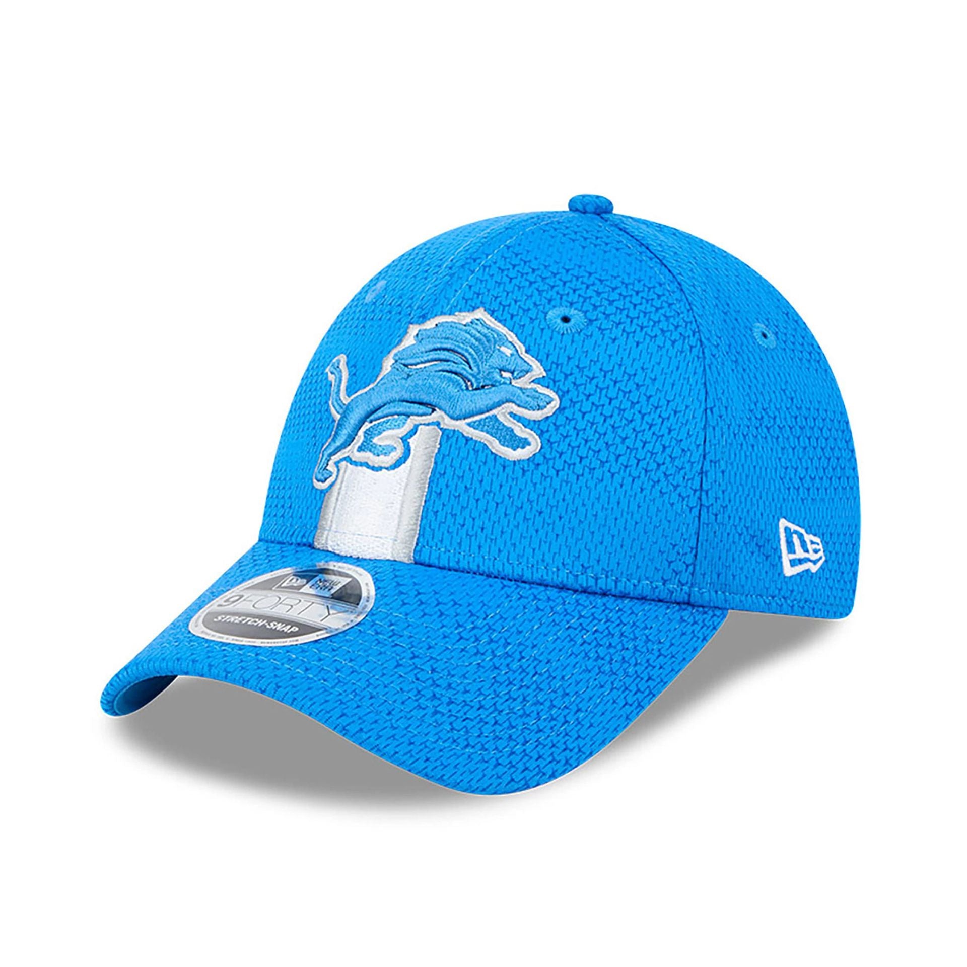 This is a Detroit Lions NFL Sideline 2024 Blue 9FORTY Stretch Snap Cap 3