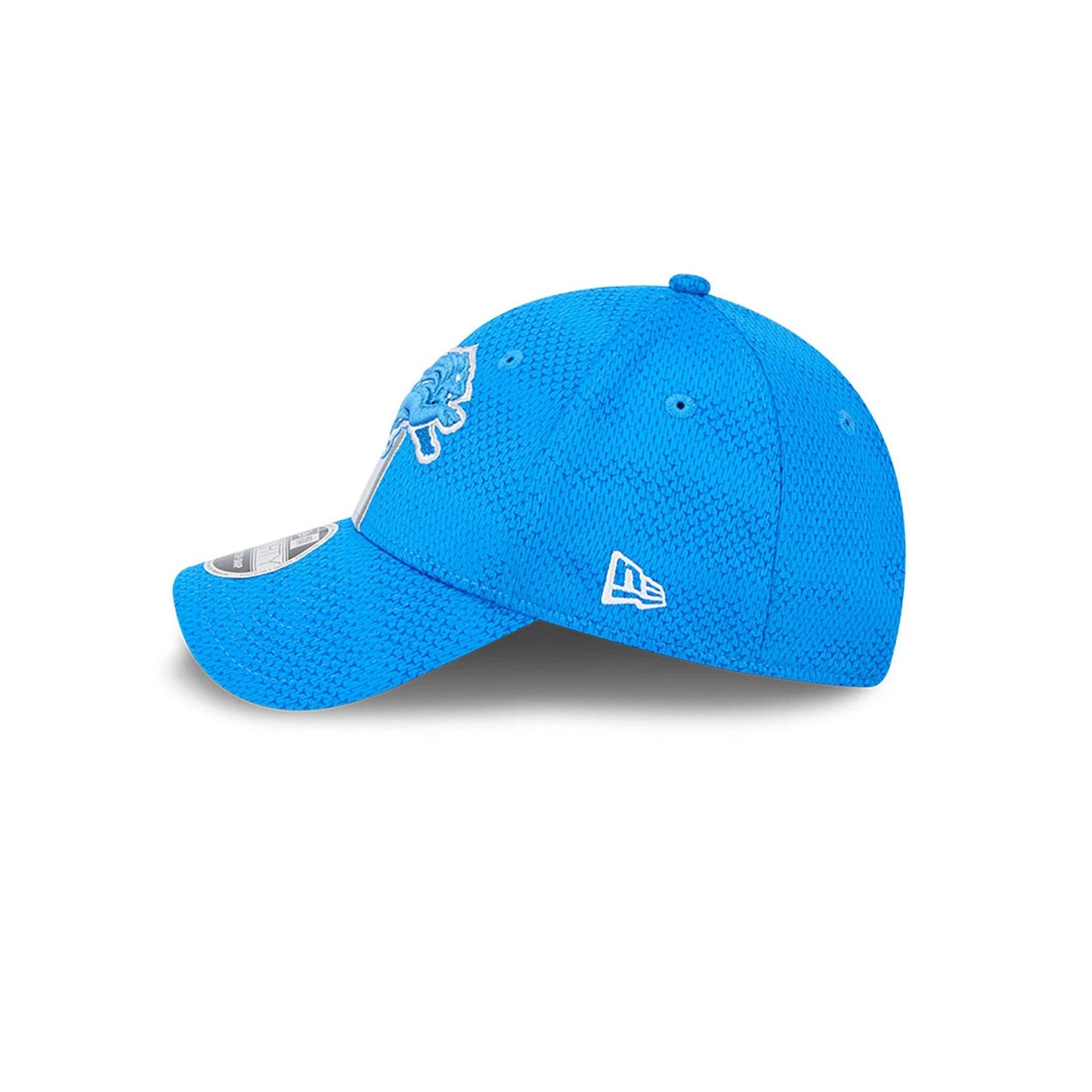 This is a Detroit Lions NFL Sideline 2024 Blue 9FORTY Stretch Snap Cap 7