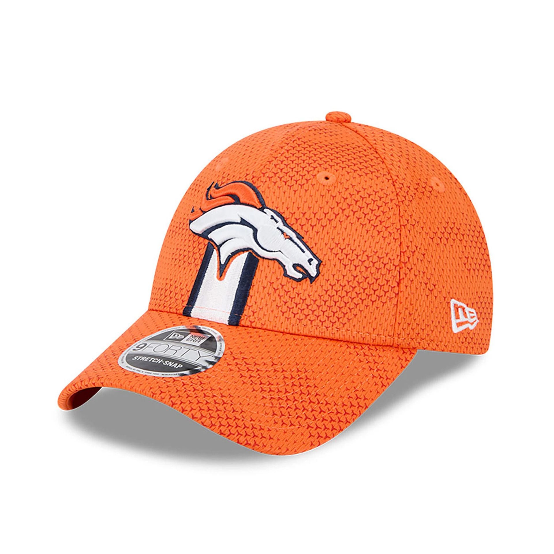 This is a Denver Broncos NFL Sideline 2024 Orange 9FORTY Stretch Snap Cap 3