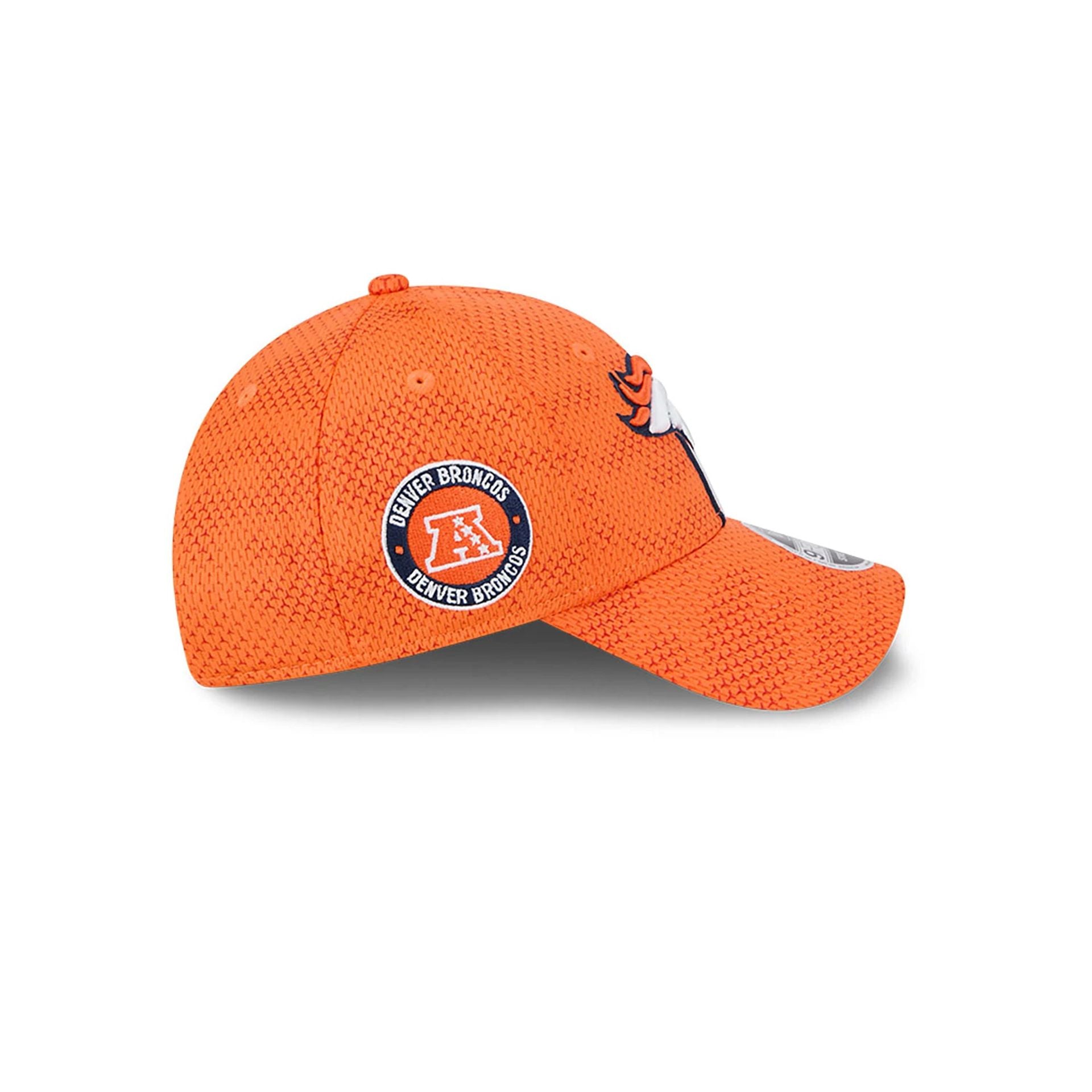 This is a Denver Broncos NFL Sideline 2024 Orange 9FORTY Stretch Snap Cap 6