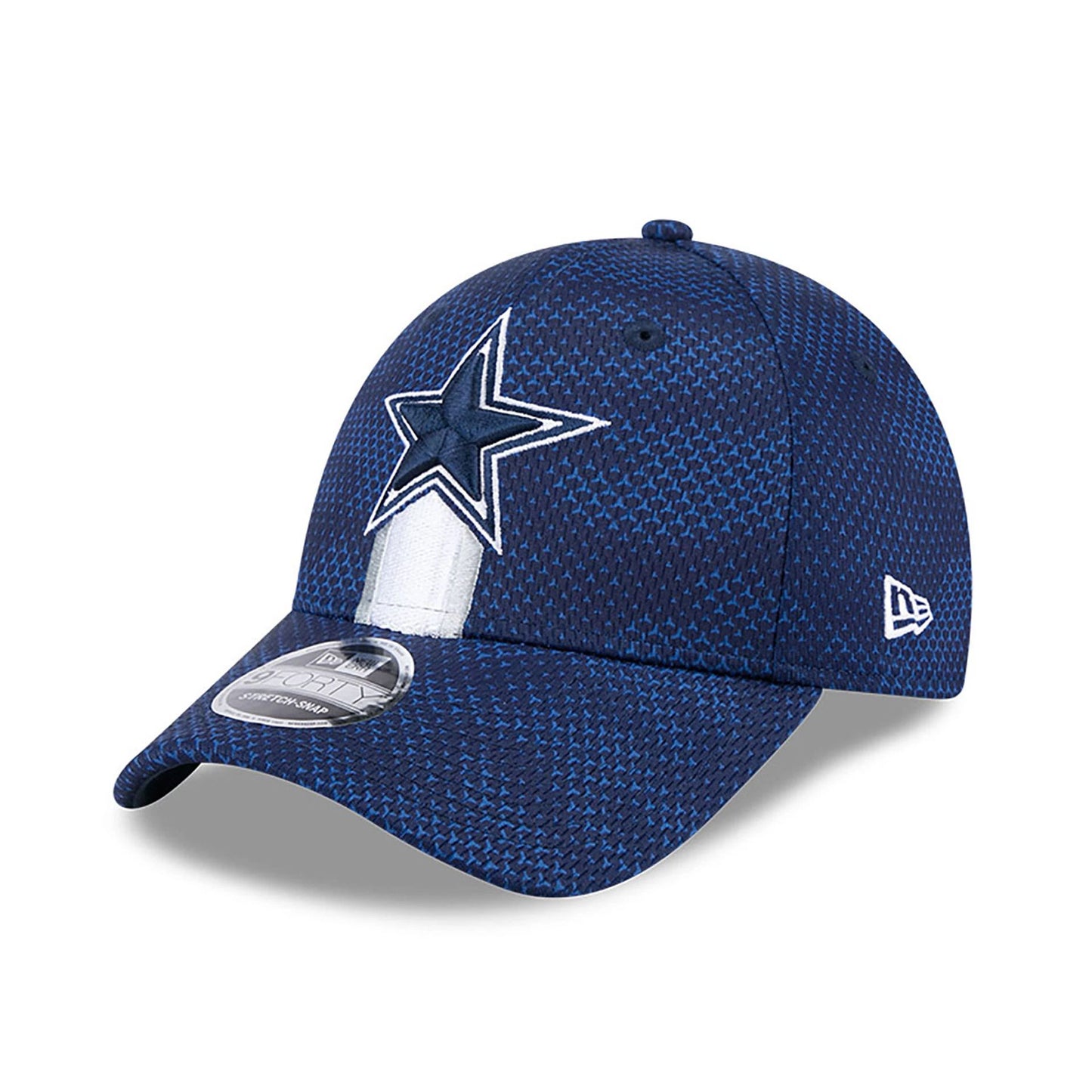 This is a Dallas Cowboys NFL Sideline 2024 Dark Blue 9FORTY Stretch Snap Cap 3