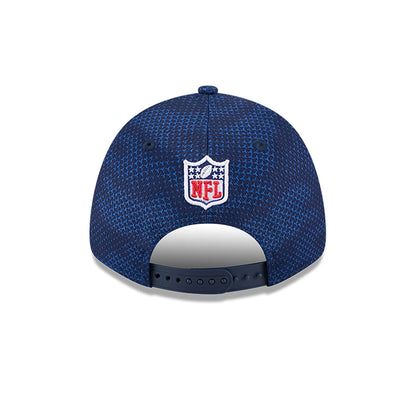 This is a Dallas Cowboys NFL Sideline 2024 Dark Blue 9FORTY Stretch Snap Cap 5