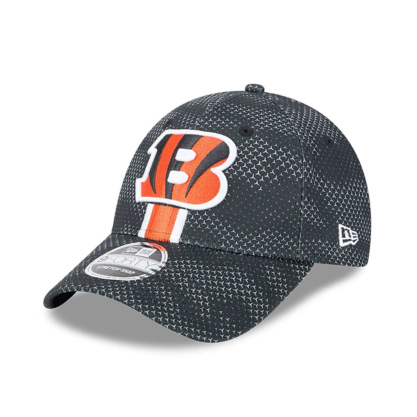 This is a Cincinnati Bengals NFL Sideline 2024 Black 9FORTY Stretch Snap Cap 3