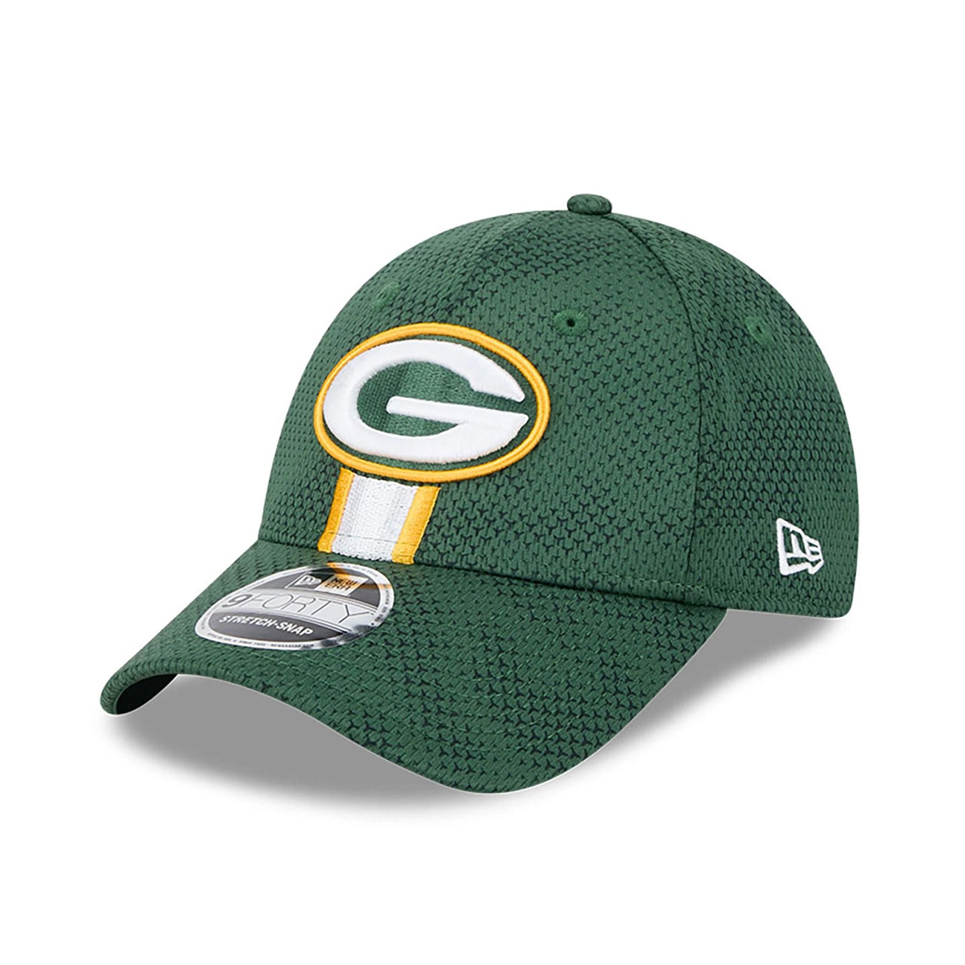 This is a Green Bay Packers NFL Sideline 2024 Dark Green 9FORTY Stretch Snap Cap 1