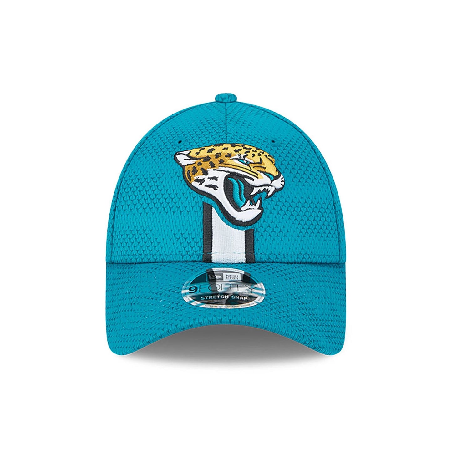 This is a Jacksonville Jaguars NFL Sideline 2024 Turquoise 9FORTY Stretch Snap Cap 1