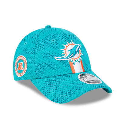 This is a Miami Dolphins NFL Sideline 2024 Turquoise 9FORTY Stretch Snap Cap 1