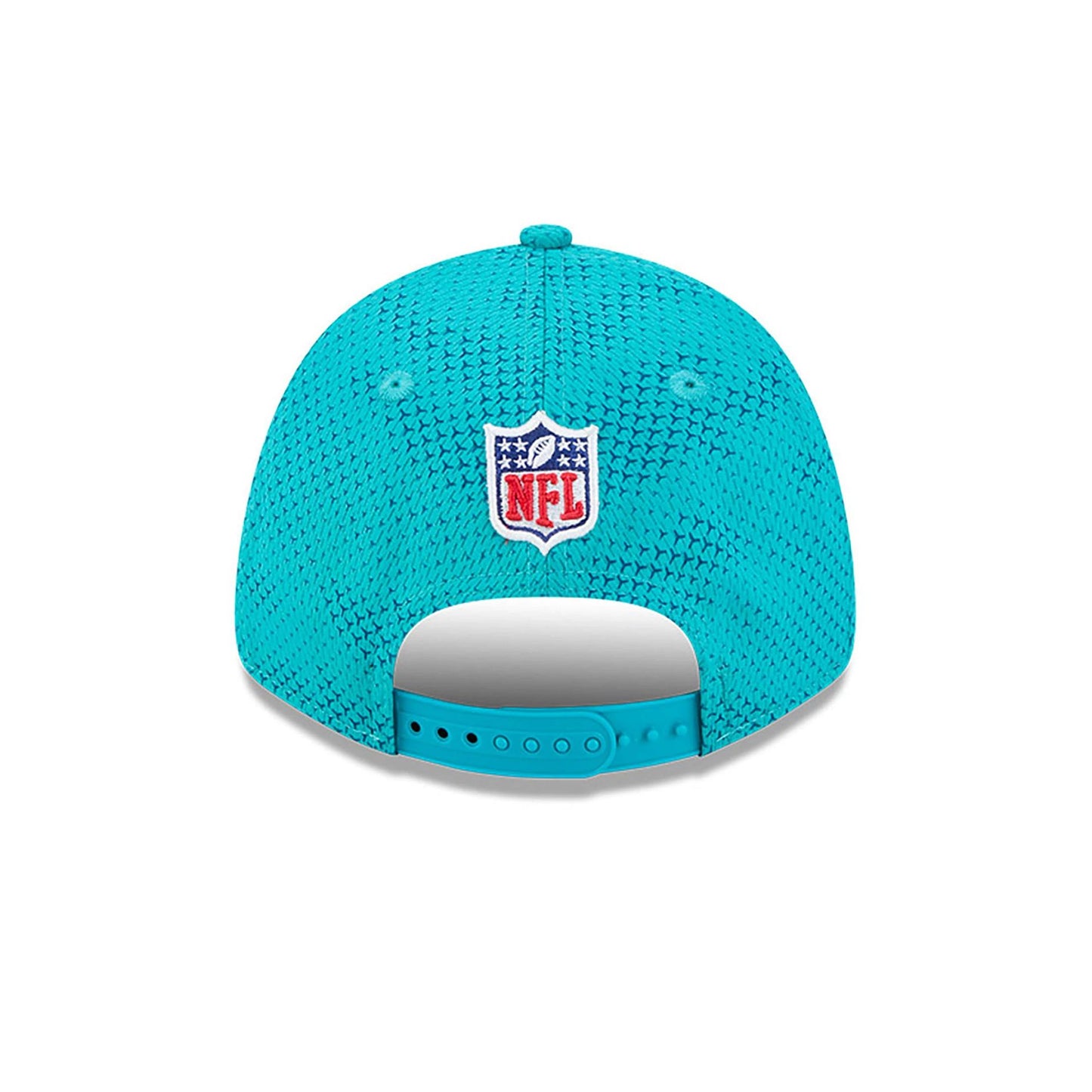 This is a Miami Dolphins NFL Sideline 2024 Turquoise 9FORTY Stretch Snap Cap 5