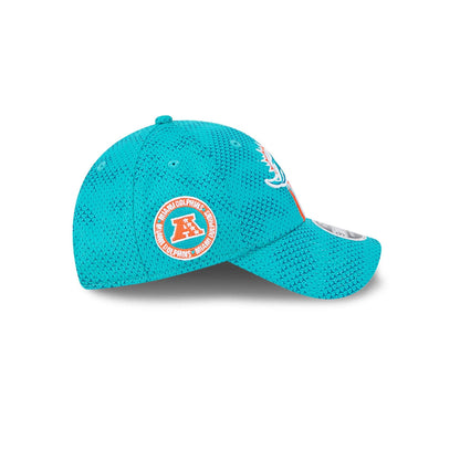 This is a Miami Dolphins NFL Sideline 2024 Turquoise 9FORTY Stretch Snap Cap 6